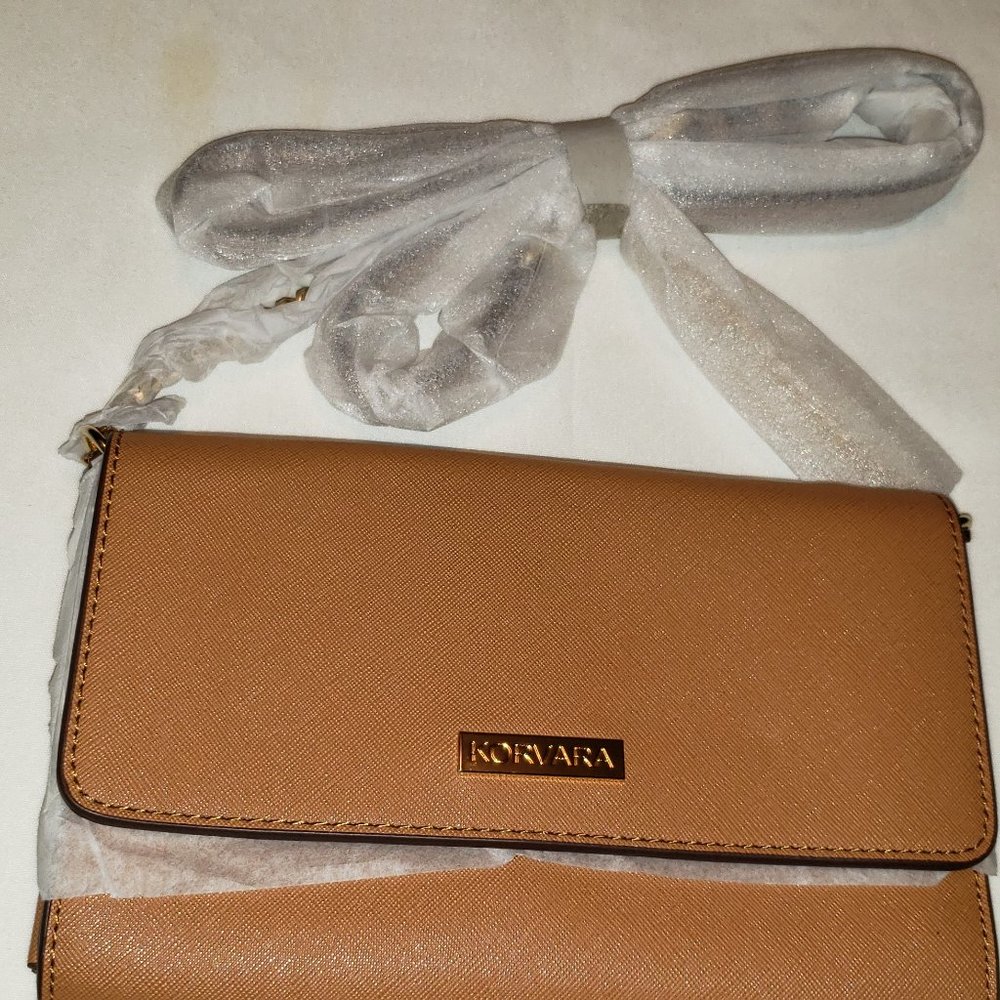 Tan Korvara Crossbody Clutch purse